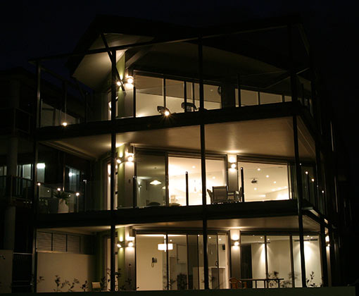 Entrance night view of the Apartments